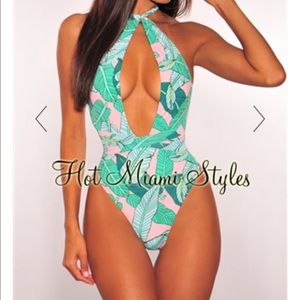 Tropical convertible one piece bikini